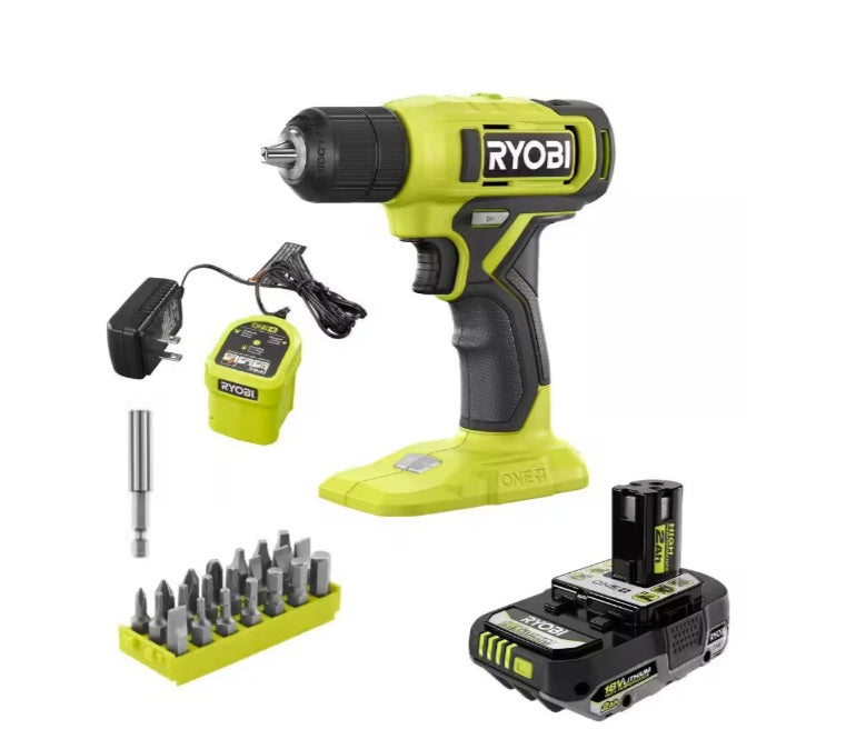 YOBI ONE+ 18V Cordless 3/8 in. Drill/Driver Kit with (1) 2.0 Ah Battery, Charger & 28-Piece Screwdriving Driving Bit Set