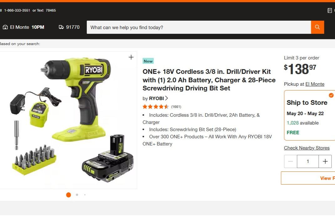 YOBI ONE+ 18V Cordless 3/8 in. Drill/Driver Kit with (1) 2.0 Ah Battery, Charger & 28-Piece Screwdriving Driving Bit Set