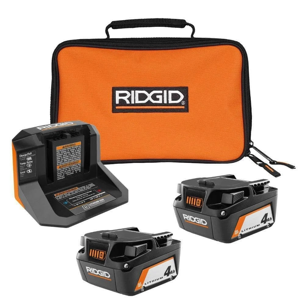 TWO - RIDGID 18V 4.0Ah Power Tool Batteries with Charger for RIDGID Power Tools